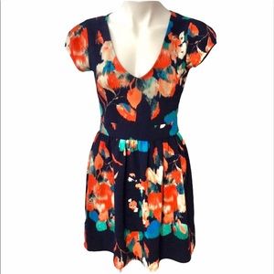 Floral v-neck navy blue baby doll spring dress